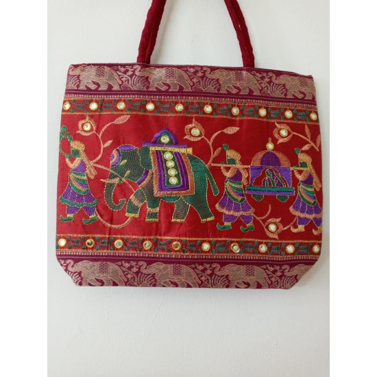 SBL5A-Banarasi Elephant embroidered fabric Bag