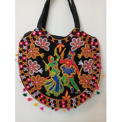 SBL11C-Dancing  pair hand embroidered fabric bag