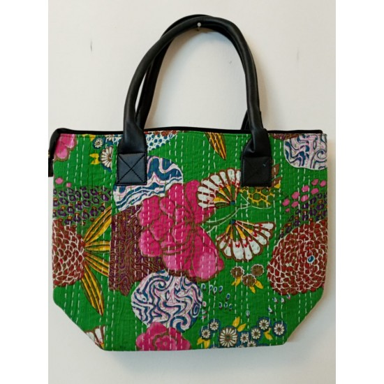 SBK 1B-Hand embroidered kantha fabric bag- size 16 x 12 inches