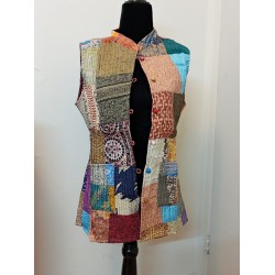 SDK 1B-Multicolored patched silk jacket from Bengal, India-size XS 2 