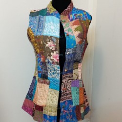 SDK 1C-Multicolored patched silk jacket from Bengal, India-size XS 2 