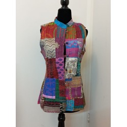 SDK 1D-Multicolored patched silk jacket from Bengal, India-size XS 2 