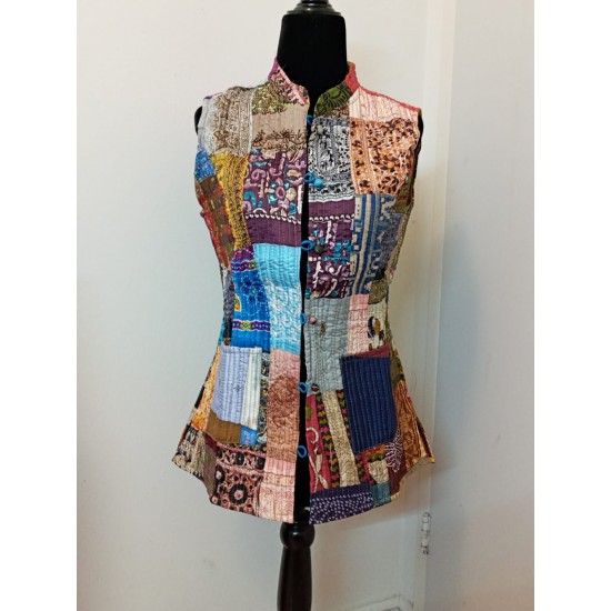 SDK 1E-Multicolored patched silk jacket from Bengal, India-size XS 2 