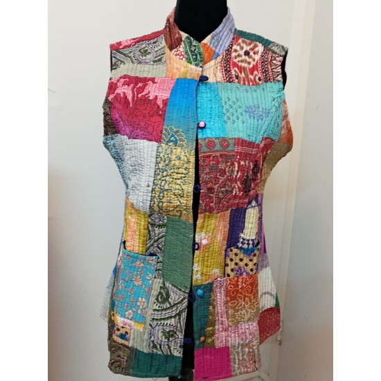 SDK 2C-Multicolored patched silk jacket from Bengal, India-size  S 4