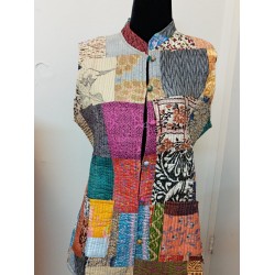 SDK 2E-Multicolored patched silk jacket from Bengal, India-size  S 4