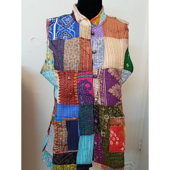 SDK 3D-Multicolored patched silk jacket from Bengal, India-size  M 8