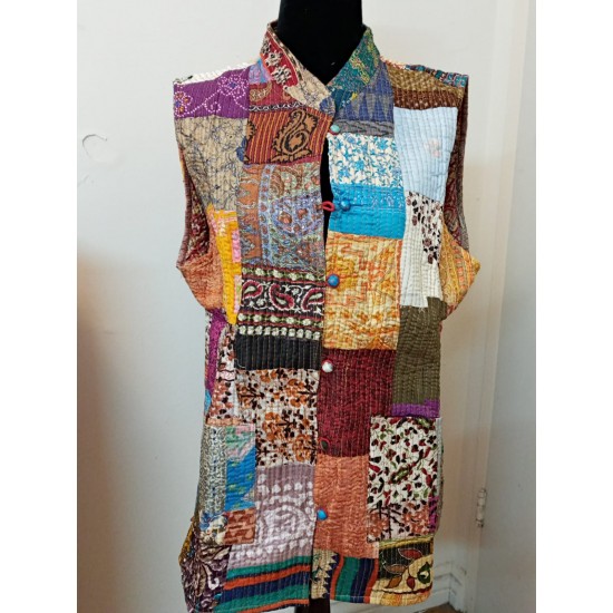 SDK 4B-Multicolored patched silk jacket from Bengal, India-size  M 10