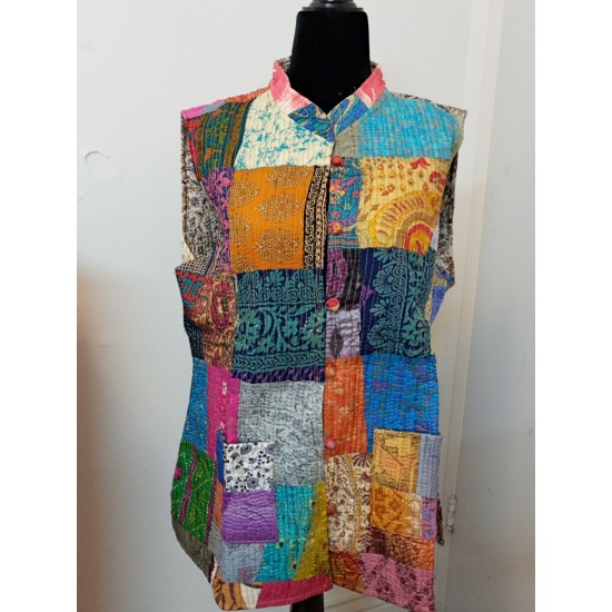 SDK 4C-Multicolored patched silk jacket from Bengal, India-size  M 10