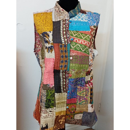 SDK 4D-Multicolored patched silk jacket from Bengal, India-size M 10 SDK 4D-Multicolored patched silk jacket from Bengal, India-size M 10