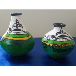 TDM 16 (Set of 2)-Handpainted Terracotta  pots.