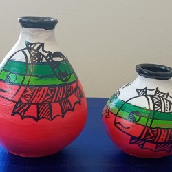 TDM 17 (Set of 2)- Handpainted Terracotta  pots.