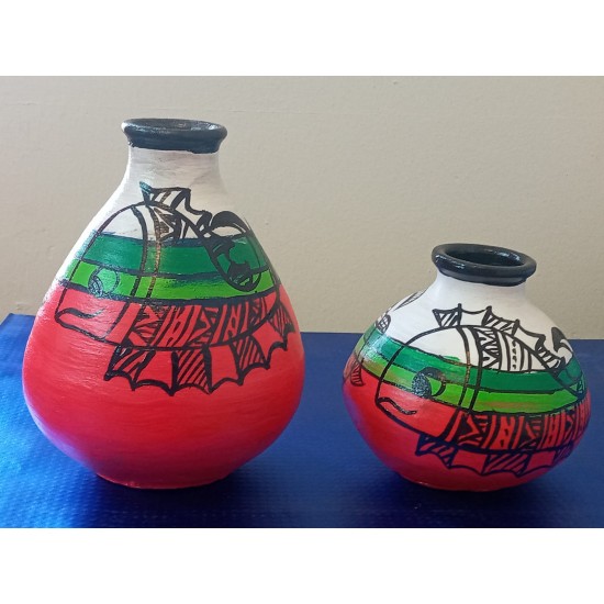 TDM 17 (Set of 2)- Handpainted Terracotta  pots.