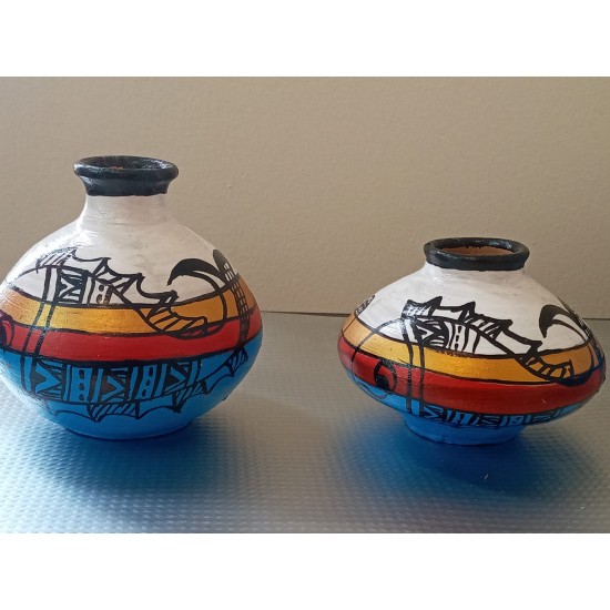 TDM 18 (Set of 2)-Handpainted Terracotta  pots. 