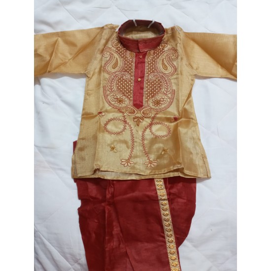 S 9A -OUT OF STOCK: Annaprason silk dhuti punjabi set for baby boy - Price on request